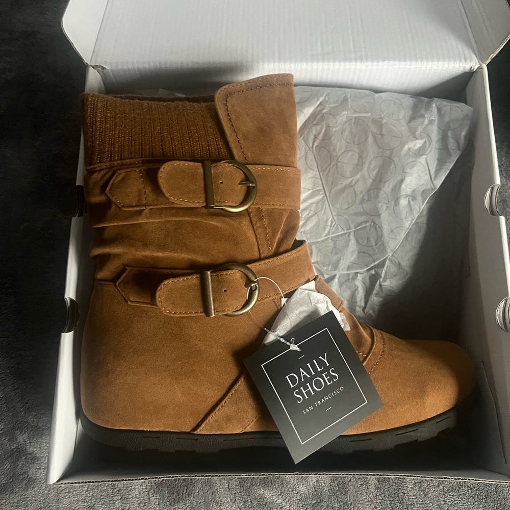 Brown Buckle Ankle Boots